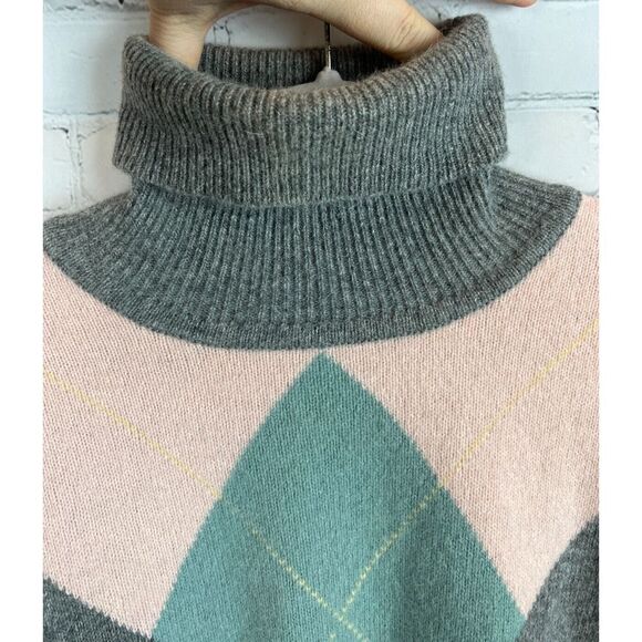 TALBOTS VTG argyle lambswool angora rabbit gray turtleneck sweater pullover M - Picture 2 of 8
